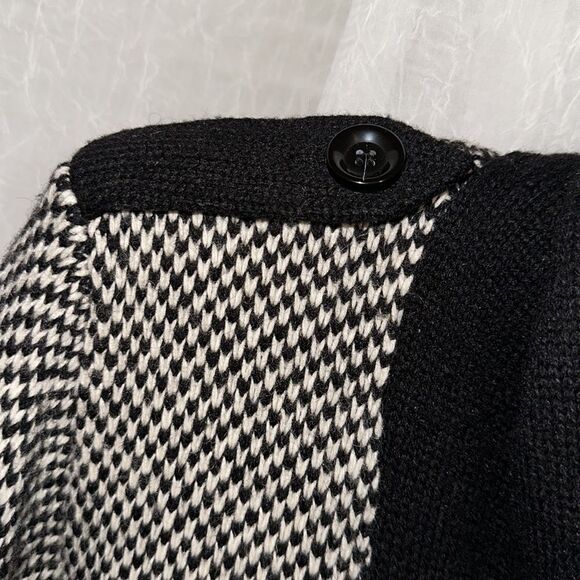 H&M L Black White Checkered Knit Wool Blend Shawl Button Front Cardigan Sweater - Picture 10 of 12